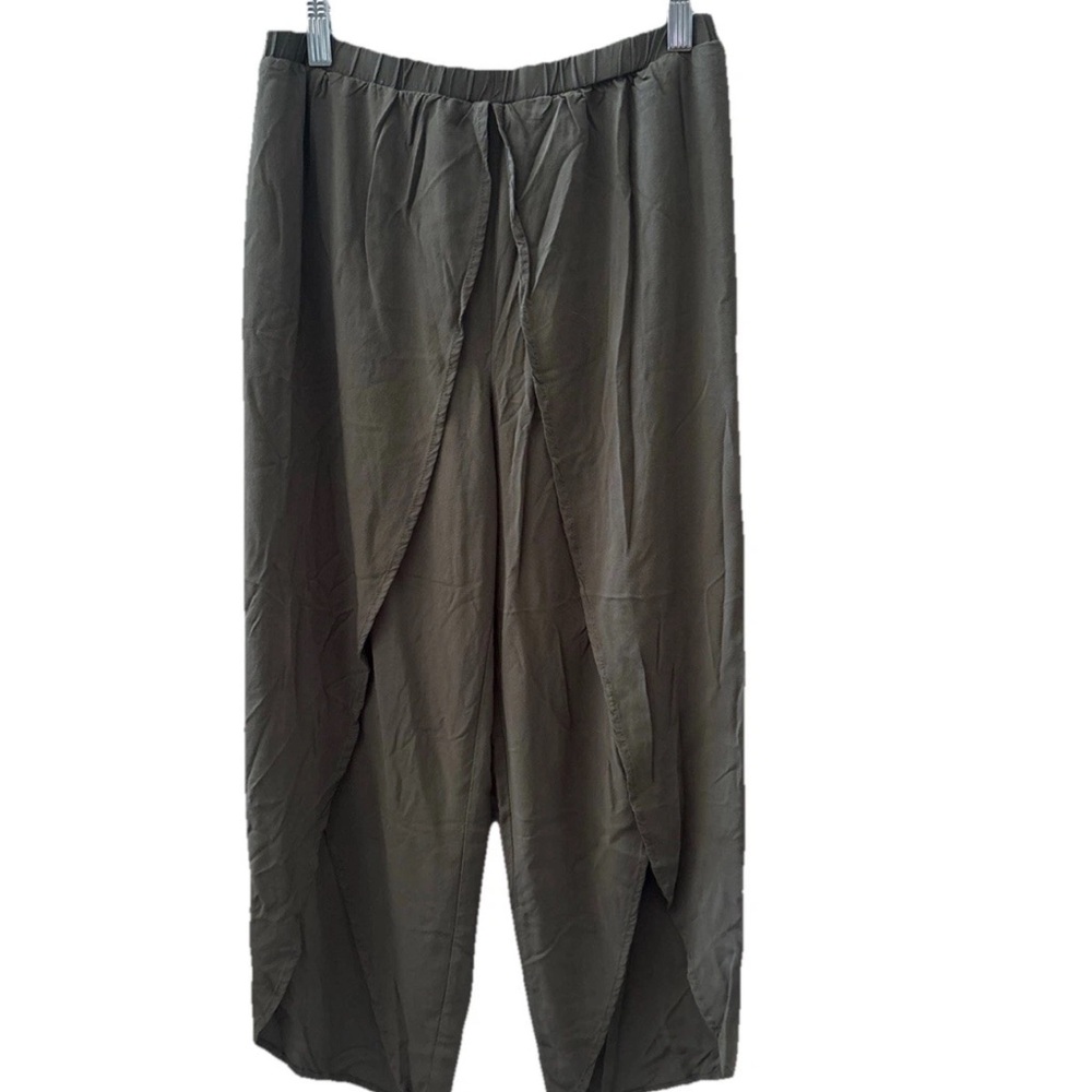 Love Fire Women's Capri Tulip Hem High Slit Loose Army Olive Green Pants Size 8
